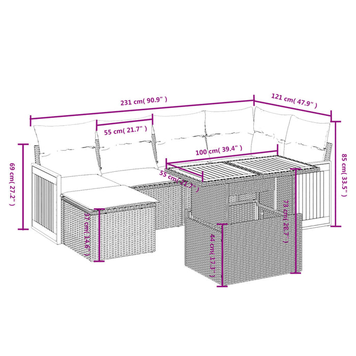 Set Divani da Giardino 7 pz con Cuscini Grigio in Polyrattan 3274063