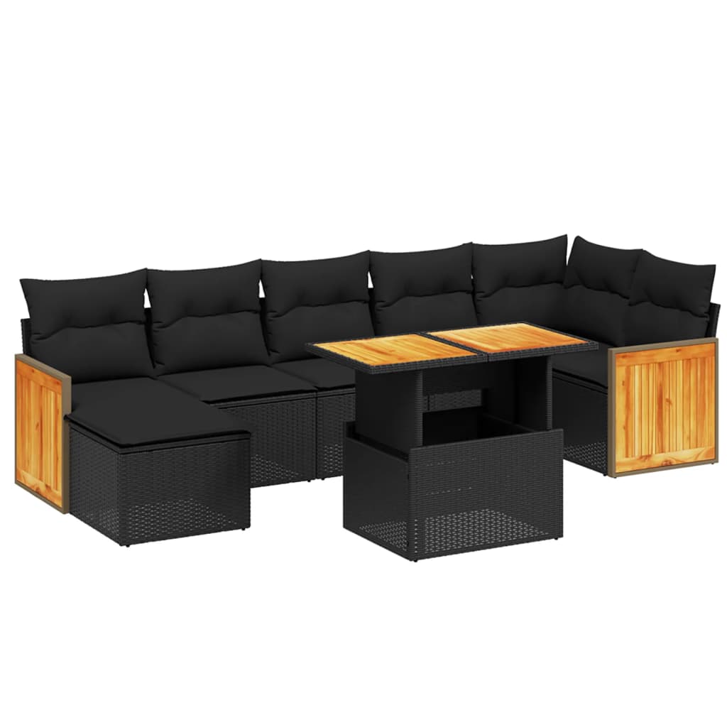 Set Divani da Giardino con Cuscini 8 pz Nero in Polyrattan 3274065