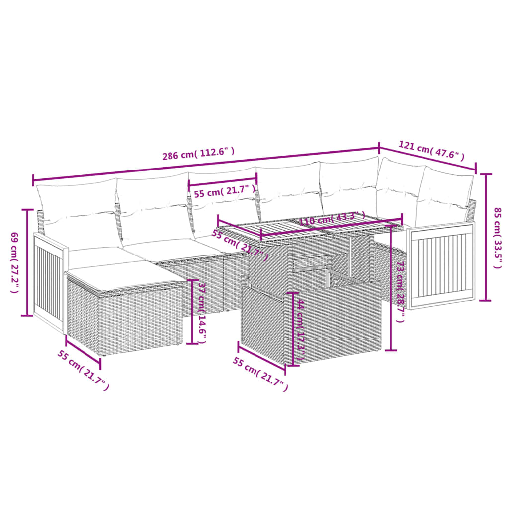 Set Divani da Giardino con Cuscini 8 pz Nero in Polyrattan 3274065