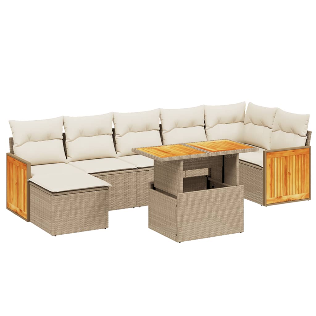 Set Divano da Giardino 8 pz con Cuscini Beige in Polyrattan 3274068