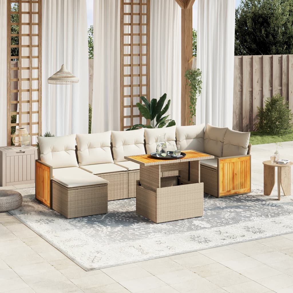 Set Divano da Giardino 8 pz con Cuscini Beige in Polyrattan 3274068