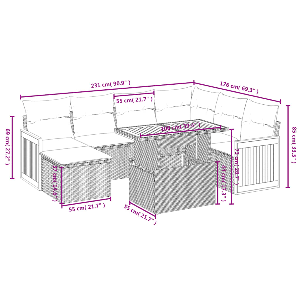 Set Divani da Giardino con Cuscini 8 pz Nero in Polyrattan 3274072