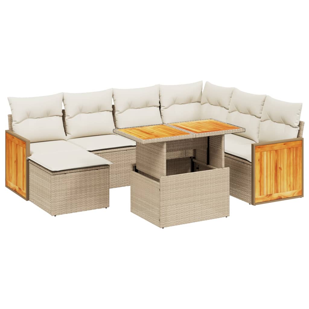 Set Divano da Giardino 8 pz con Cuscini Beige in Polyrattan 3274075