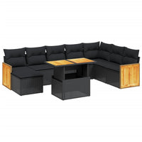 Set Divani da Giardino 9 pz con Cuscini Nero in Polyrattan 3274093