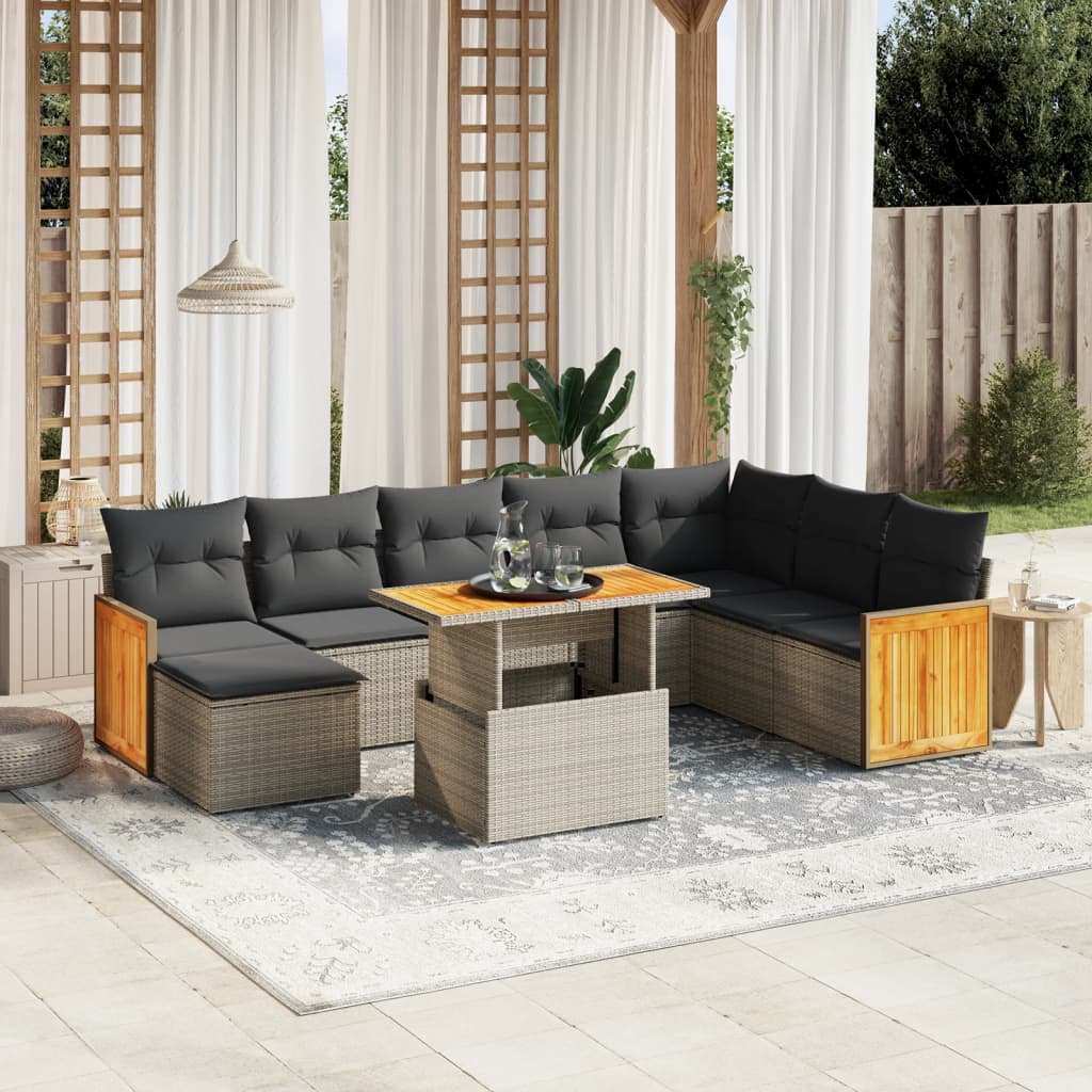 Set Divano da Giardino 9 pz con Cuscini Grigio in Polyrattan 3274098