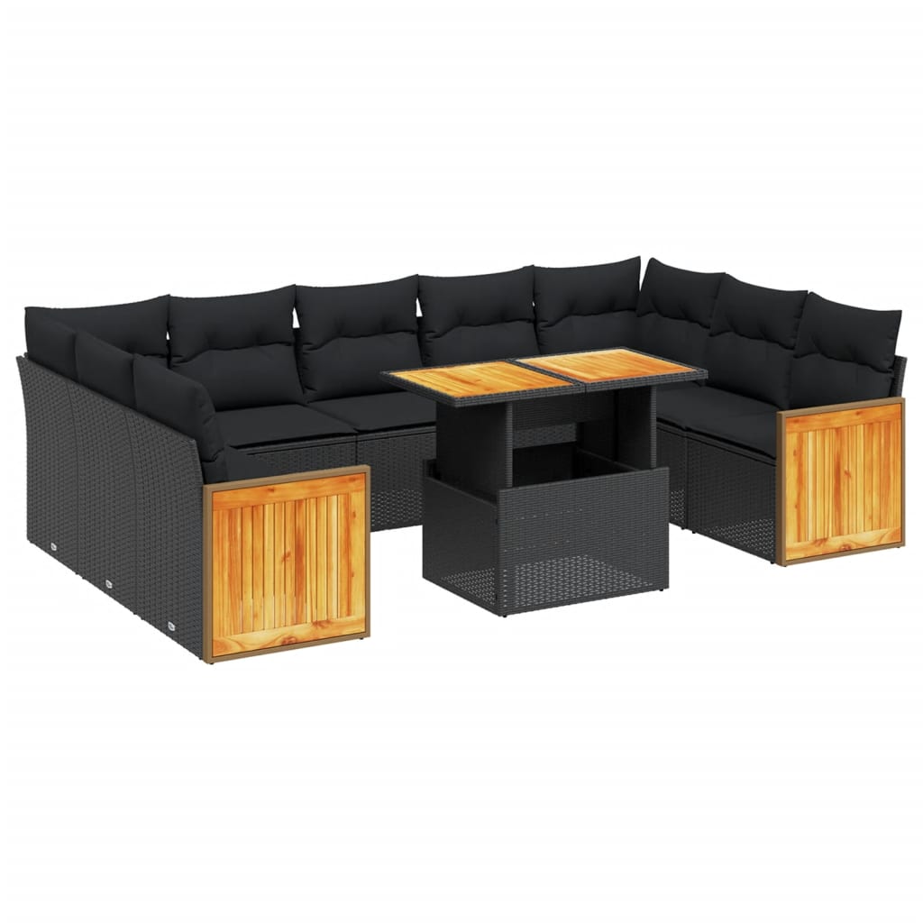 Set Divani da Giardino 10pz con Cuscini in Polyrattan Nero 3274100