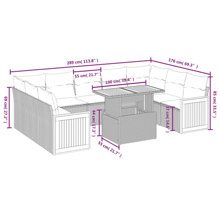 Set Divano da Giardino 10 pz con Cuscini Grigio in Polyrattan 3274105