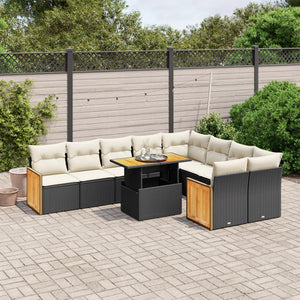 Set Divani da Giardino 10pz con Cuscini in Polyrattan Nero 3274115