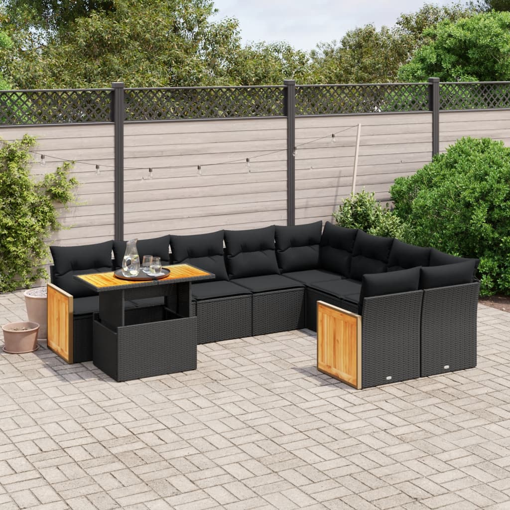 Set Divani da Giardino 10pz con Cuscini in Polyrattan Nero 3274121