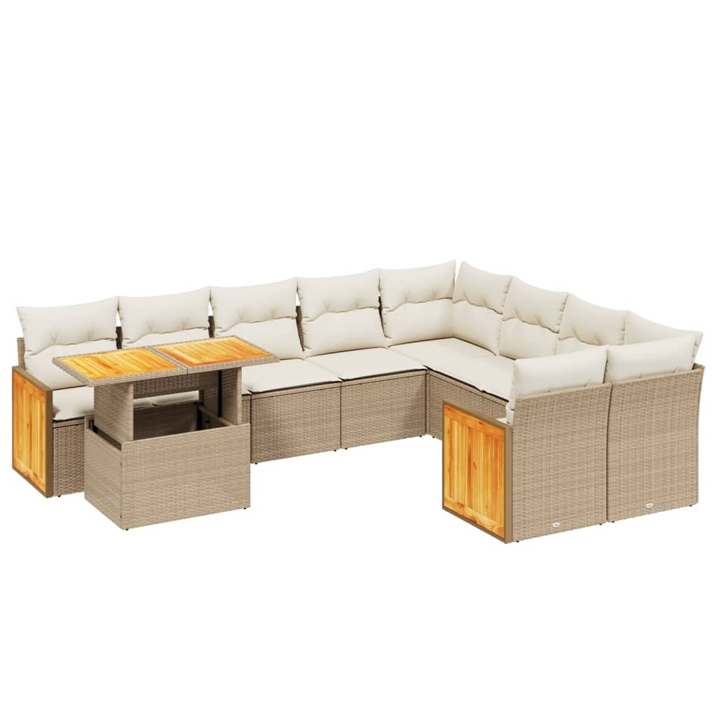 Set Divano da Giardino 10 pz con Cuscini Beige in Polyrattan 3274124