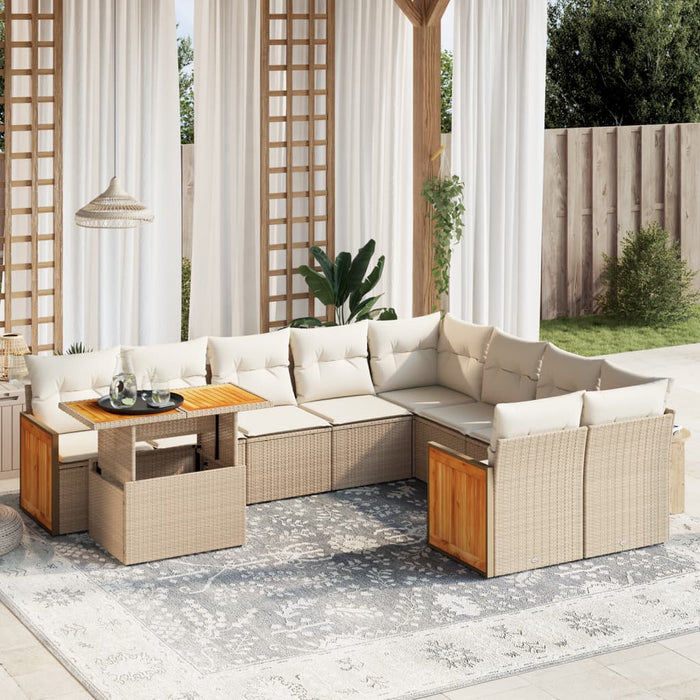 Set Divano da Giardino 10 pz con Cuscini Beige in Polyrattan 3274124