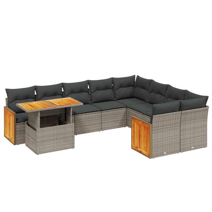 Set Divano da Giardino 10 pz con Cuscini Grigio in Polyrattan 3274126