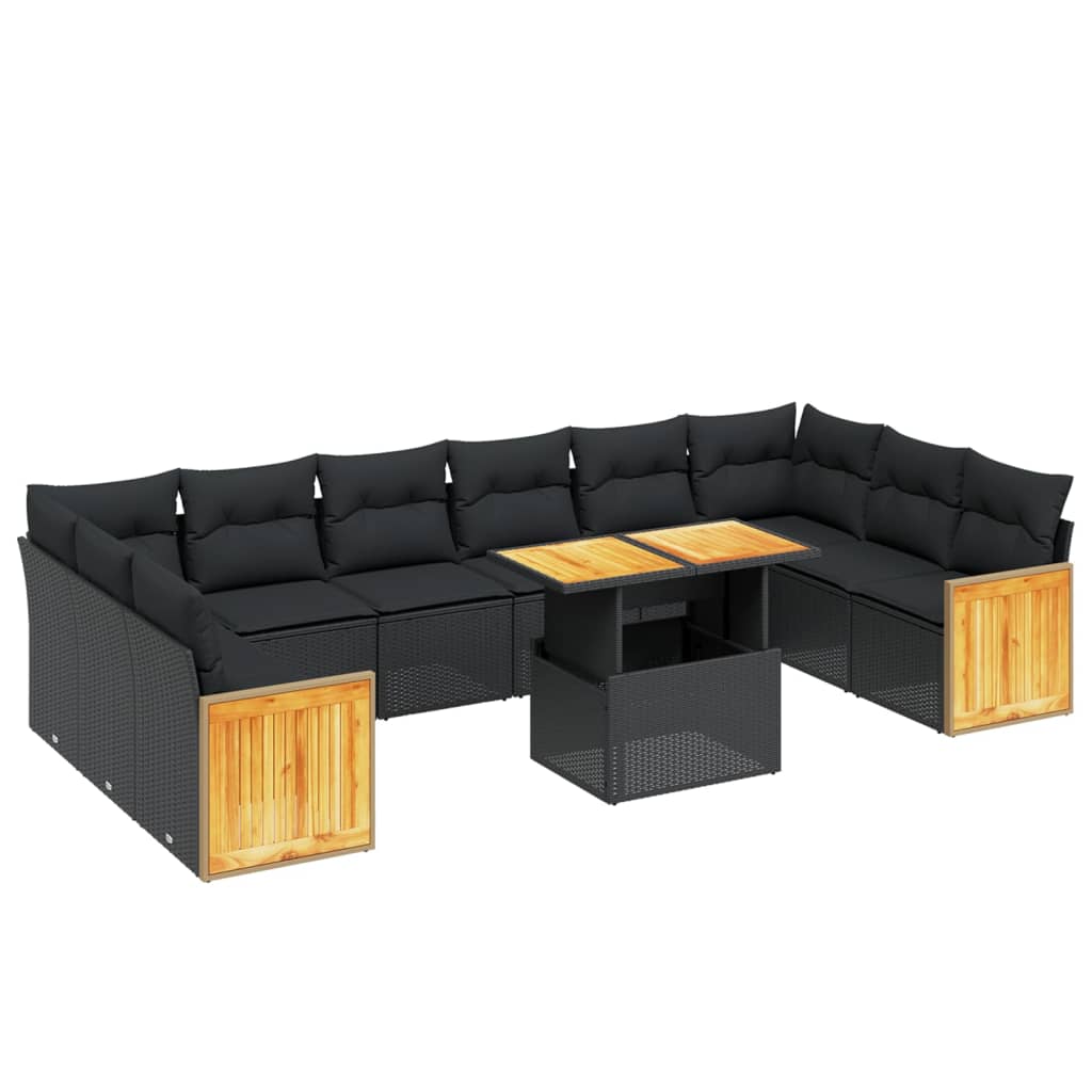 Set Divani da Giardino 11 pz con Cuscini in Polyrattan Nero 3274128