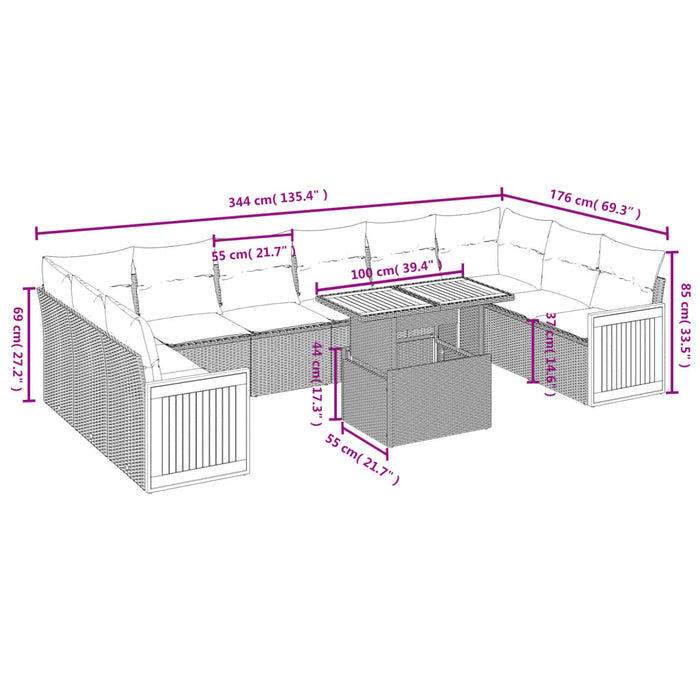 Set Divani da Giardino 11 pz con Cuscini in Polyrattan Nero 3274128