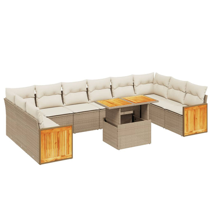 Set Divani da Giardino 11 pz con Cuscini Beige in Polyrattan 3274131