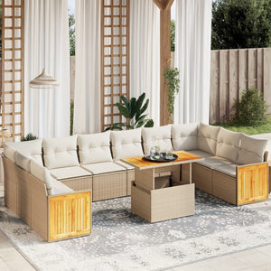 Set Divani da Giardino 11 pz con Cuscini Beige in Polyrattan 3274131