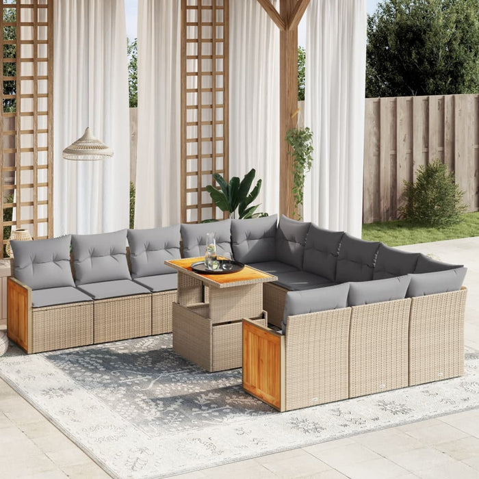 Set Divani da Giardino 11 pz con Cuscini Beige in Polyrattan 3274146