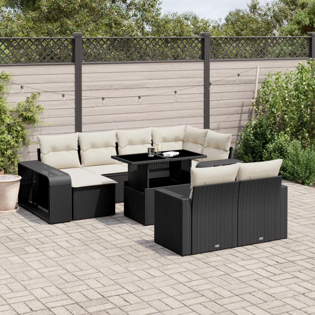 Set Divani da Giardino 11 pz con Cuscini in Polyrattan Nero 3274579