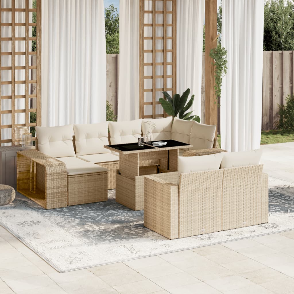 Set Divani da Giardino 11 pz con Cuscini Beige in Polyrattan 3274581