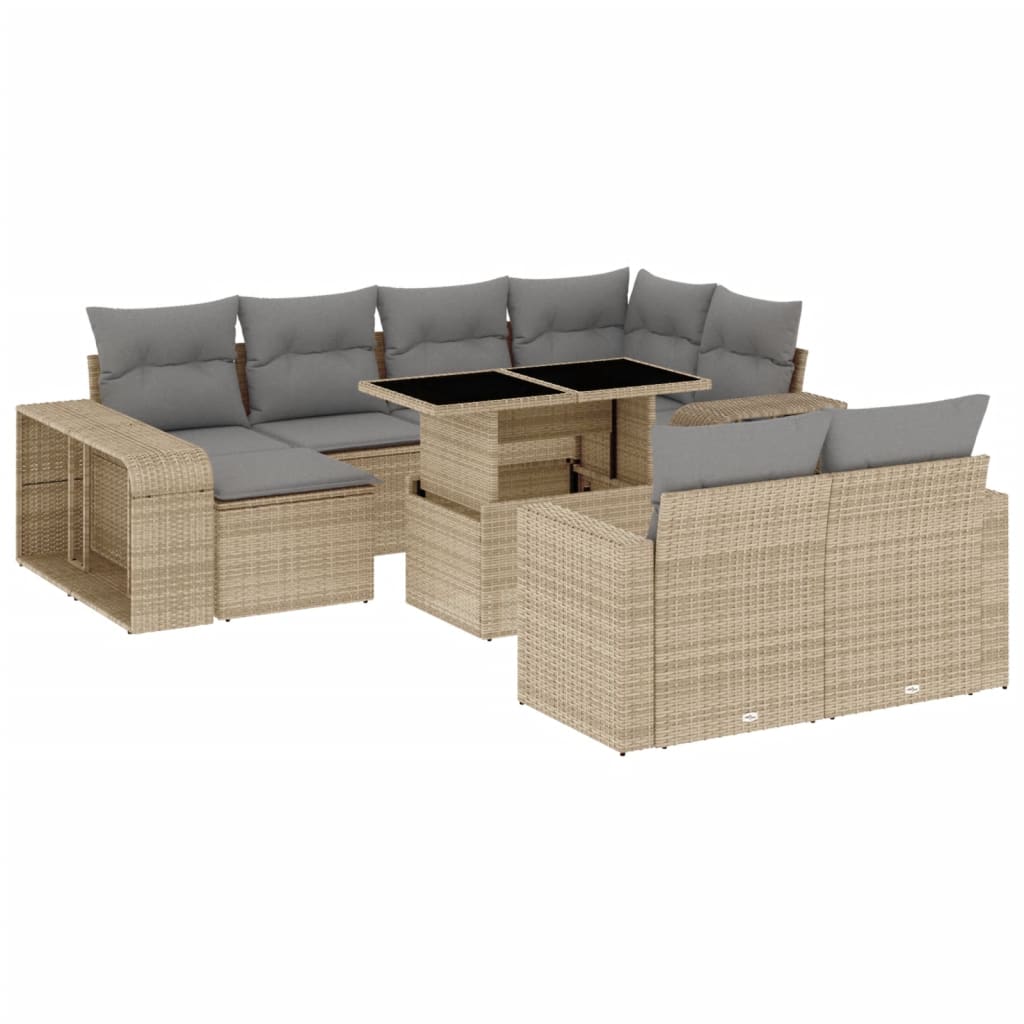 Set Divani da Giardino 11 pz con Cuscini Beige in Polyrattan 3274582