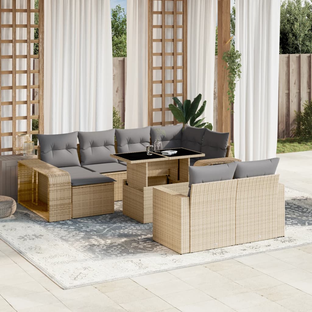 Set Divani da Giardino 11 pz con Cuscini Beige in Polyrattan 3274582