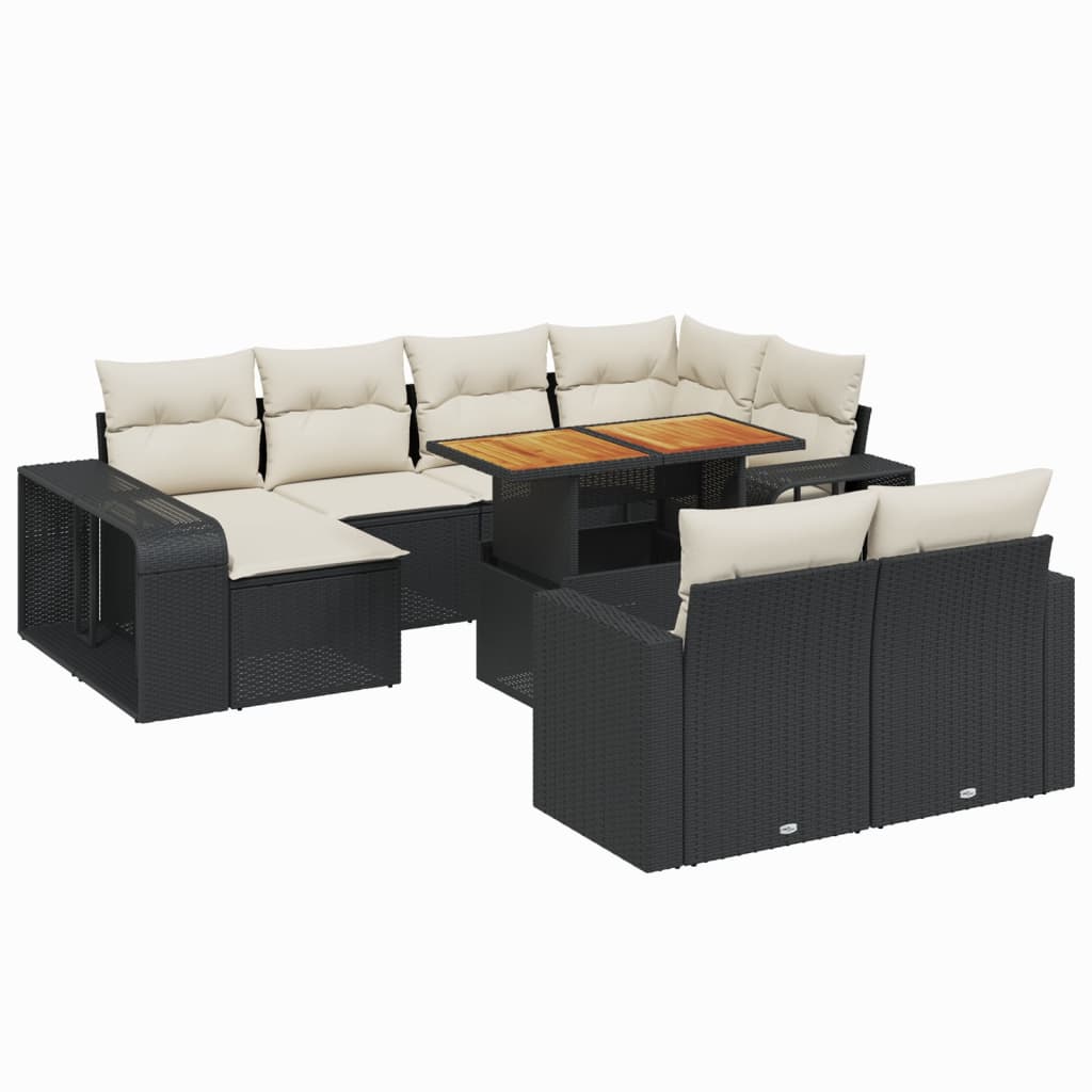 Set Divani da Giardino 11 pz con Cuscini in Polyrattan Nero 3274589