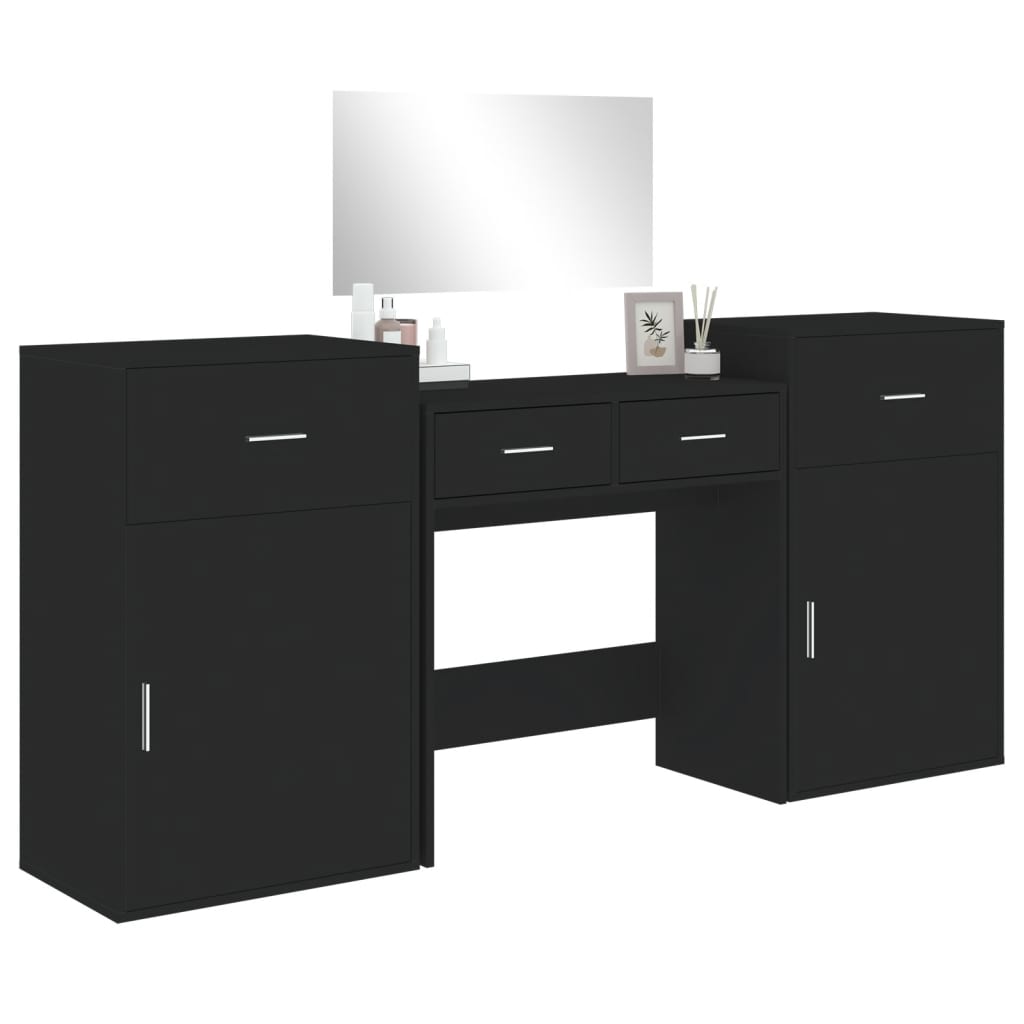 Set da Toeletta 4 pz Nero in Legno Multistrato 3276526