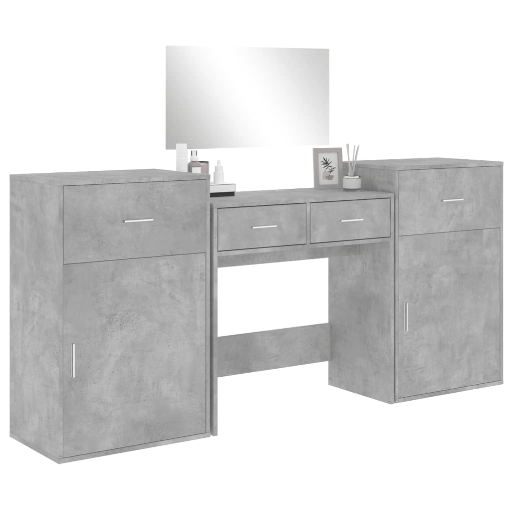 Set da Toeletta 4 pz Grigio Cemento in Legno Multistrato 3276528