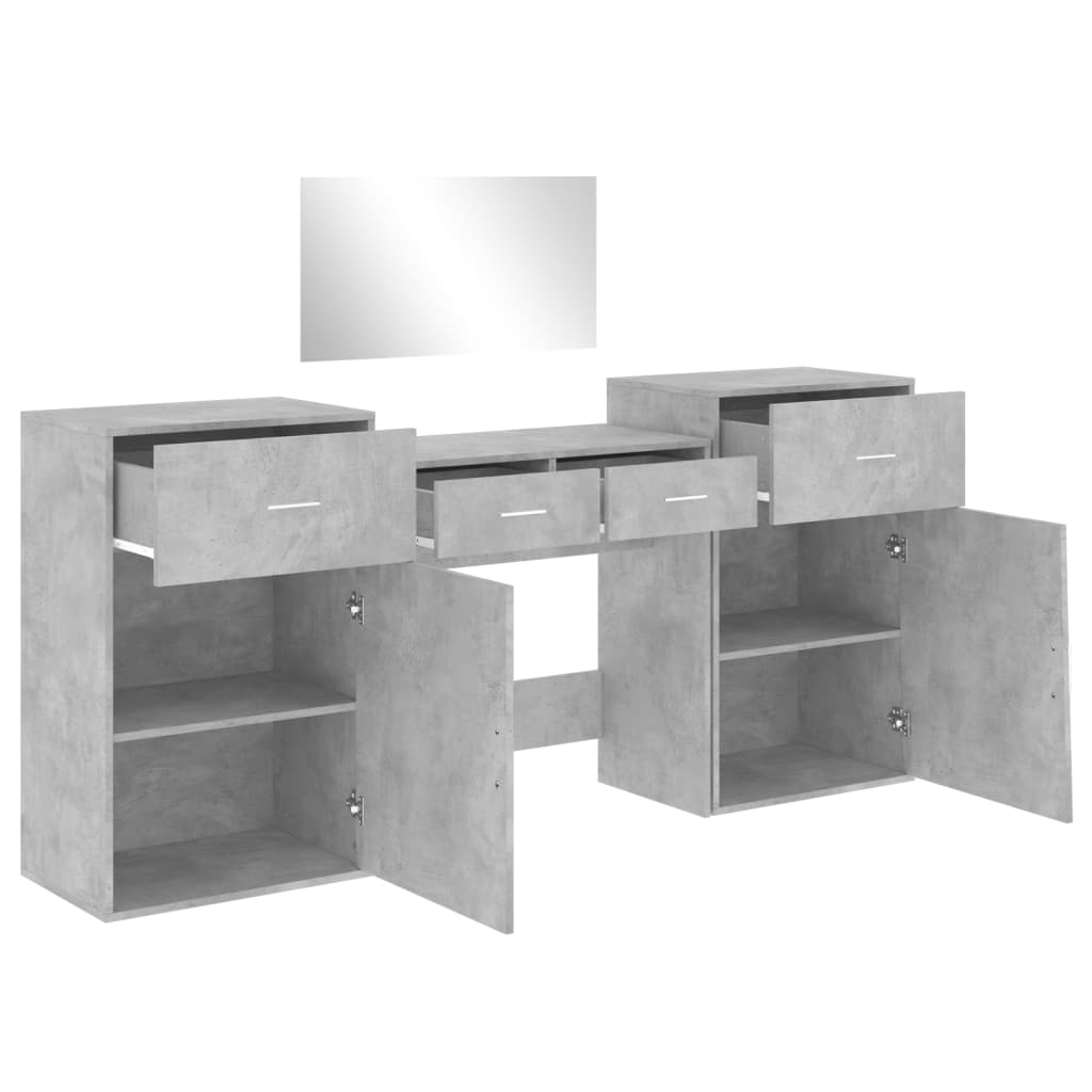 Set da Toeletta 4 pz Grigio Cemento in Legno Multistrato 3276528