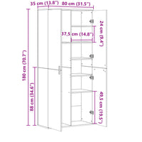 Credenza Bianca 80x35x180 cm in Legno Multistrato 3276651