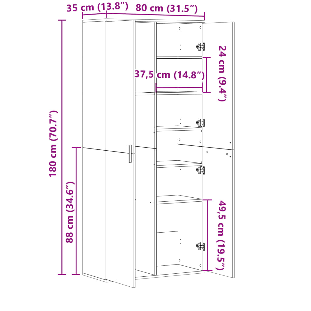 Credenza Grigio Cemento 80x35x180 cm in Legno Multistrato 3276654