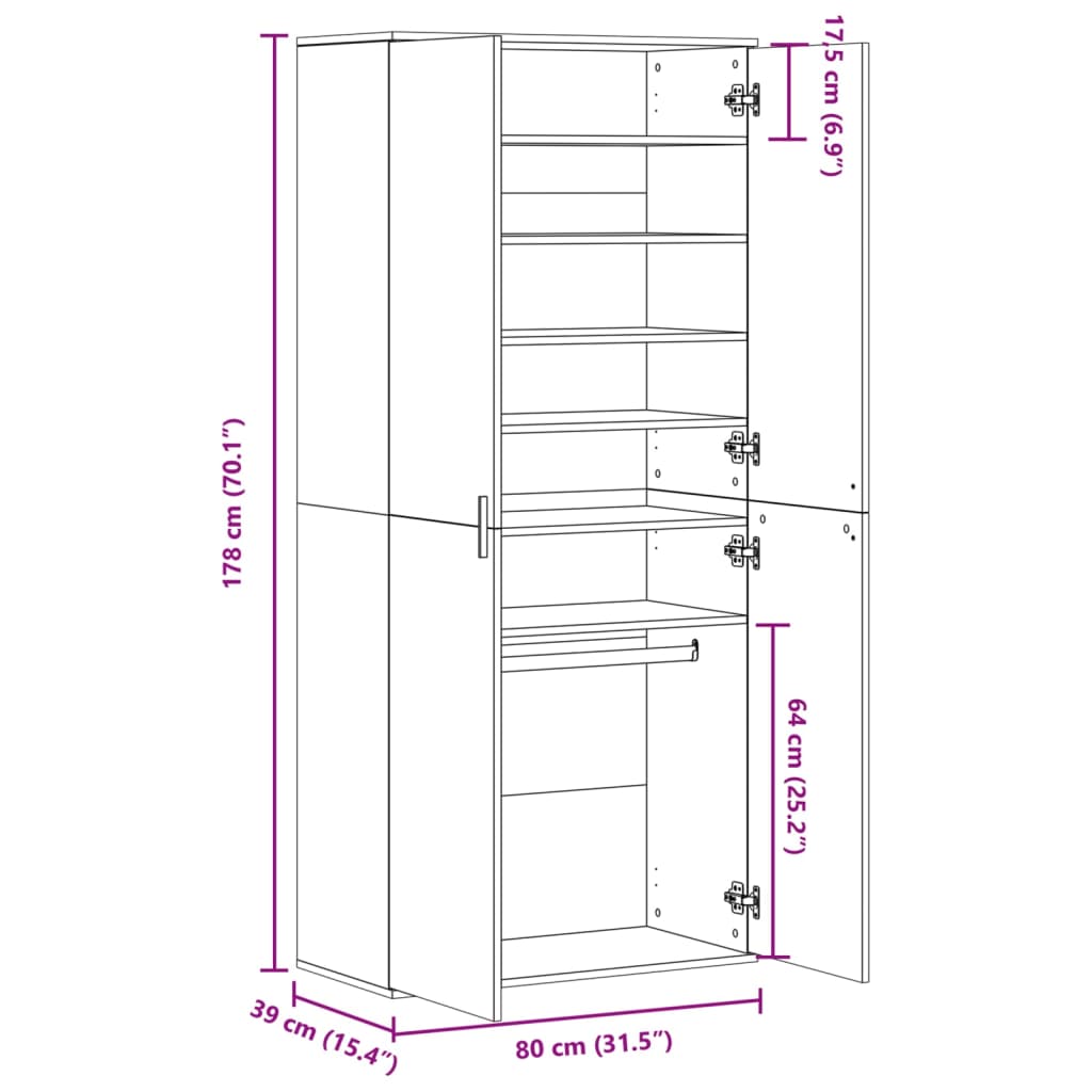 Scarpiera Grigio Cemento 80x39x178 cm in Legno Multistrato 3276675