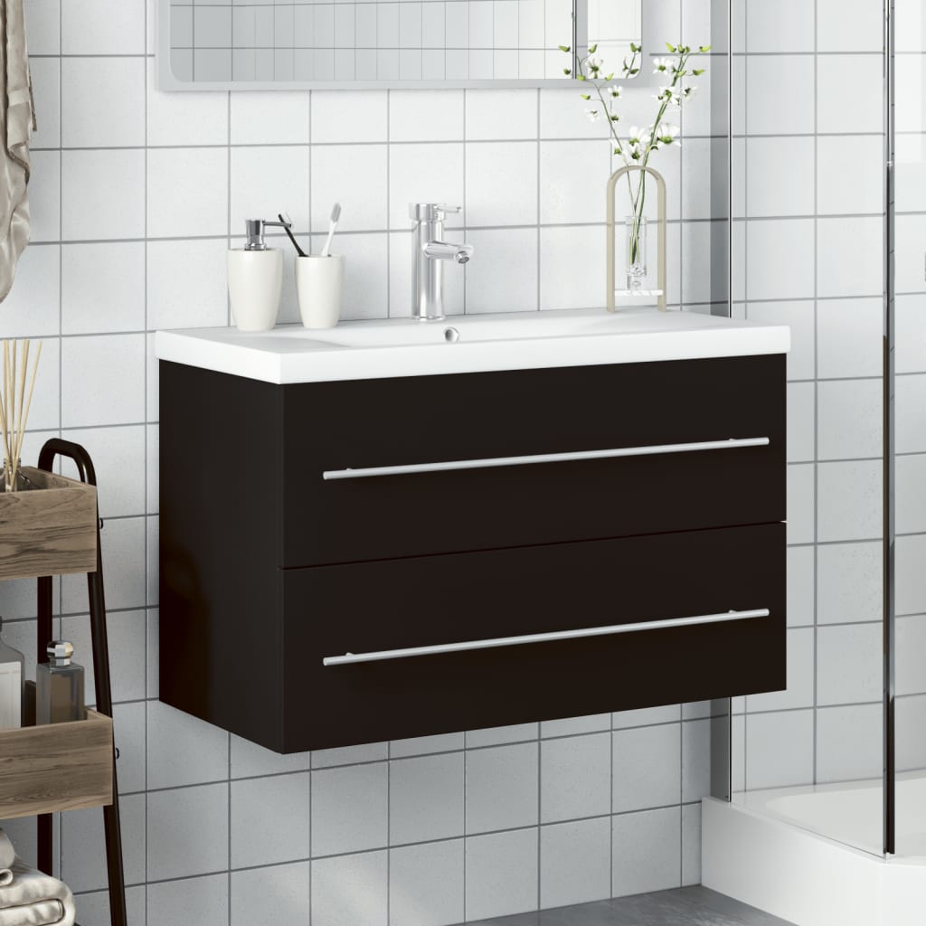 Mobile da Bagno con Lavabo Integrato Nero 3278777