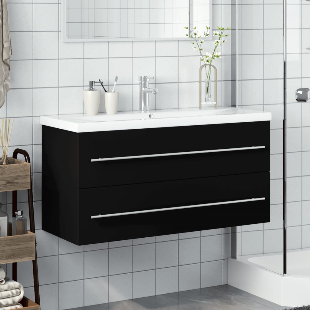 Mobile da Bagno con Lavabo Integrato Nero 3278795