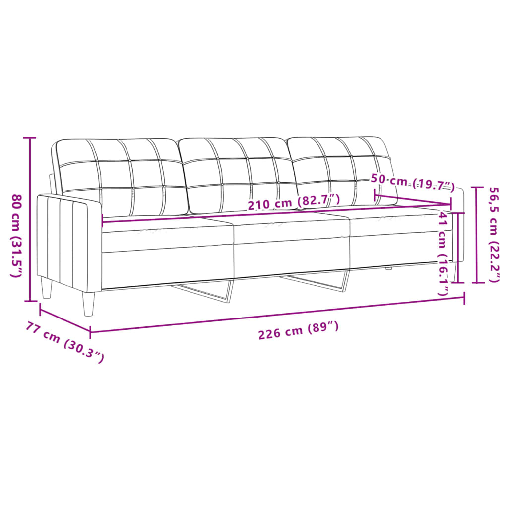 Divano a 3 Posti Grigio Scuro 210 cm in Velluto 4007645