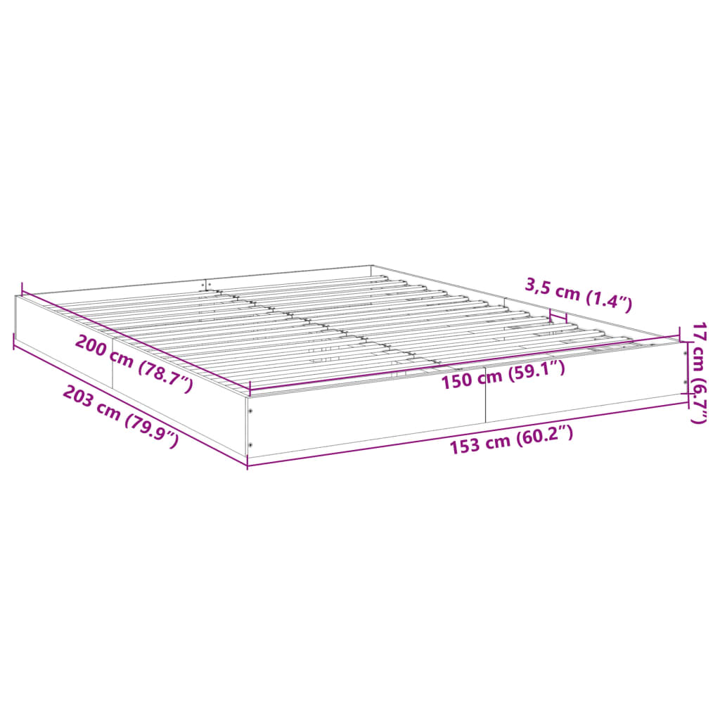 Giroletto senza Materasso Rovere Fumo 150x200 cm in Truciolato 842018