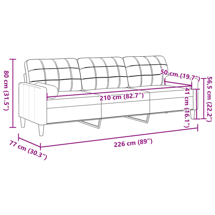 Divano a 3 Posti con Cuscini Giallo Chiaro 210 cm in Tessuto 3278206