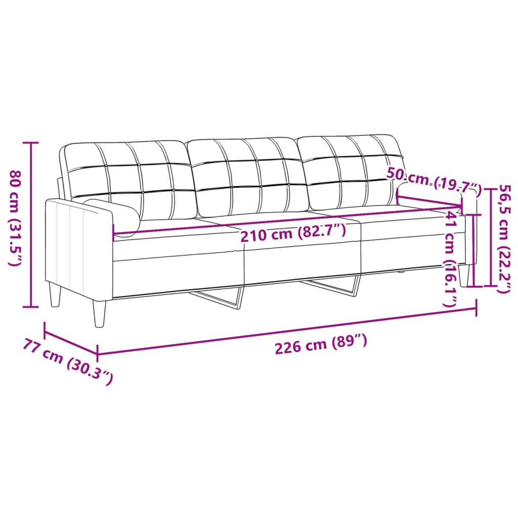 Divano a 3 Posti con Cuscini Tortora 210 cm in Tessuto 3278208