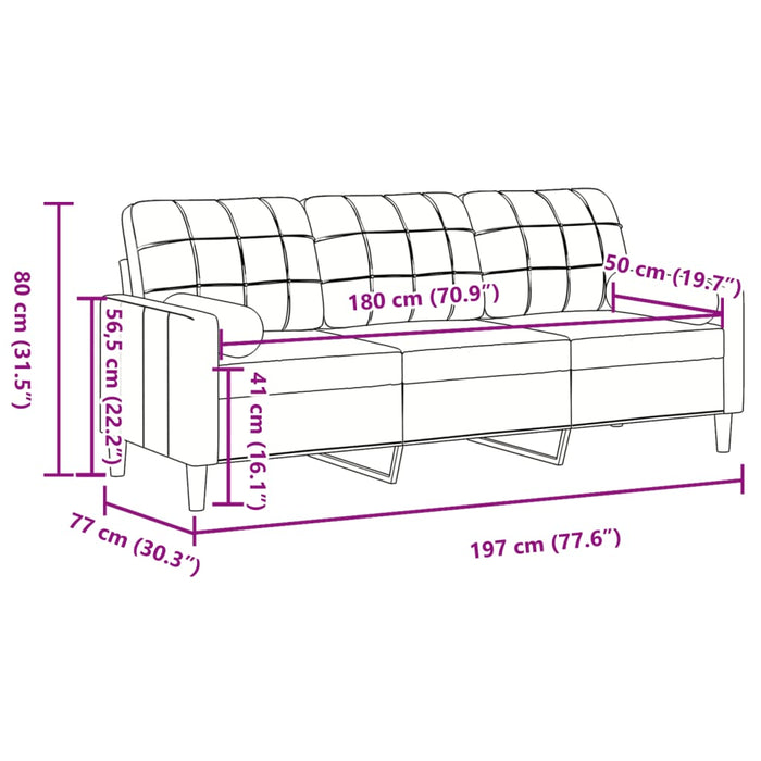 Divano a 3 Posti con Cuscini Grigio Chiaro 180 cm in Velluto 3278229