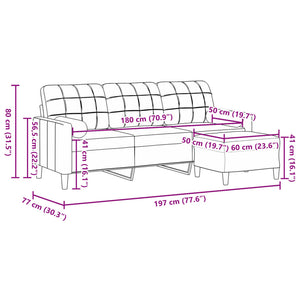 Divano a 3 Posti con Poggiapiedi Grigio Chiaro 180cm in Velluto 3278267