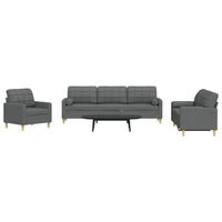 Set di Divani 3 pz con Cuscini Grigio Scuro in Tessuto 3278304