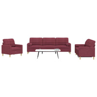 Set di Divani 3 pz con Poggiapiedi Rosso Vino in Tessuto 3278309