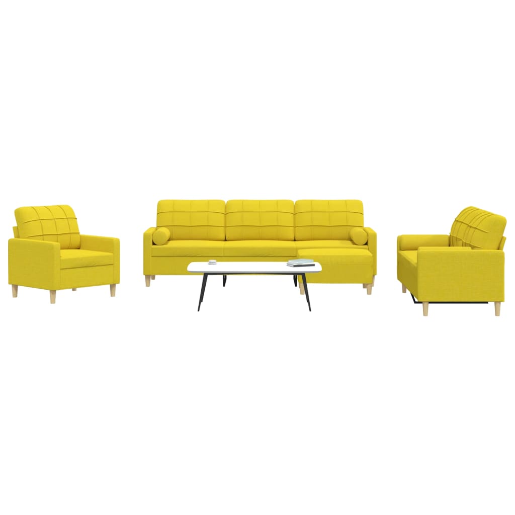 Set Divani 4 pz con Poggiapiedi e Cuscini Giallo Chiaro Tessuto 3278316