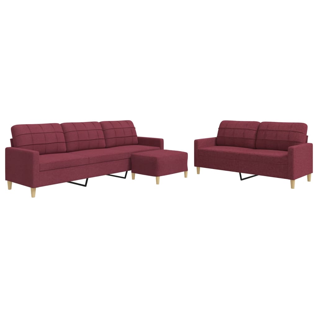 Set di Divani 3 pz con Poggiapiedi Rosso Vino in Tessuto 3278333