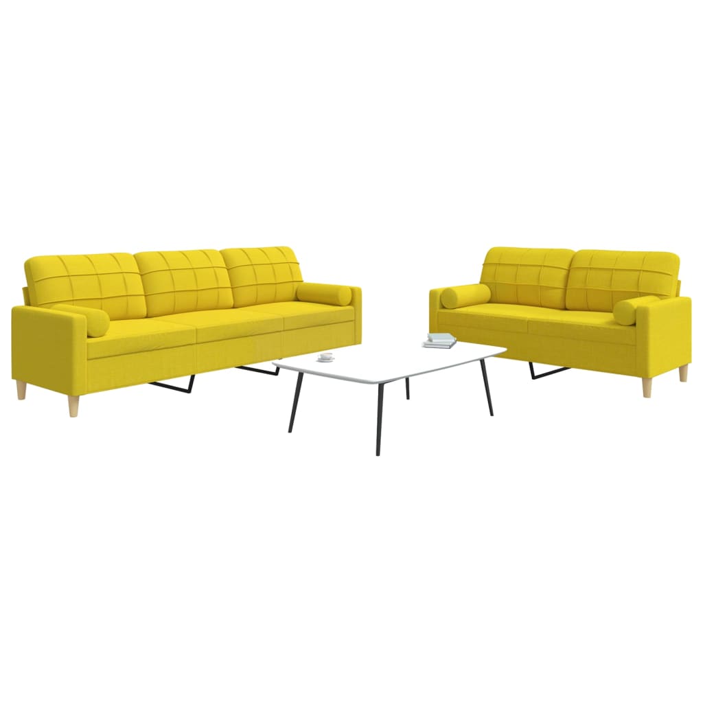 Set di Divani 2 pz con Cuscini Giallo Chiaro in Tessuto 3278340