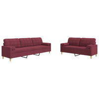 Set di Divani 2 pz con Cuscini Decorativi Rosso Vino in Tessuto 3278341