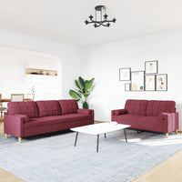 Set di Divani 2 pz con Cuscini Decorativi Rosso Vino in Tessuto 3278341