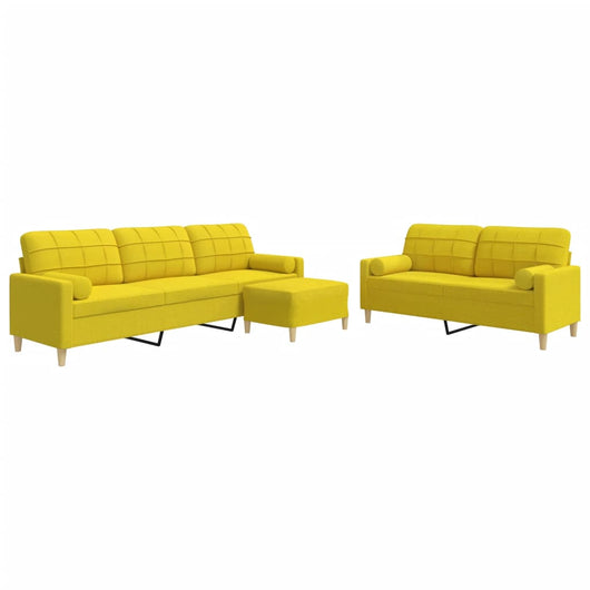 Set Divani 3 pz con Poggiapiedi e Cuscini Giallo Chiaro Tessuto 3278348