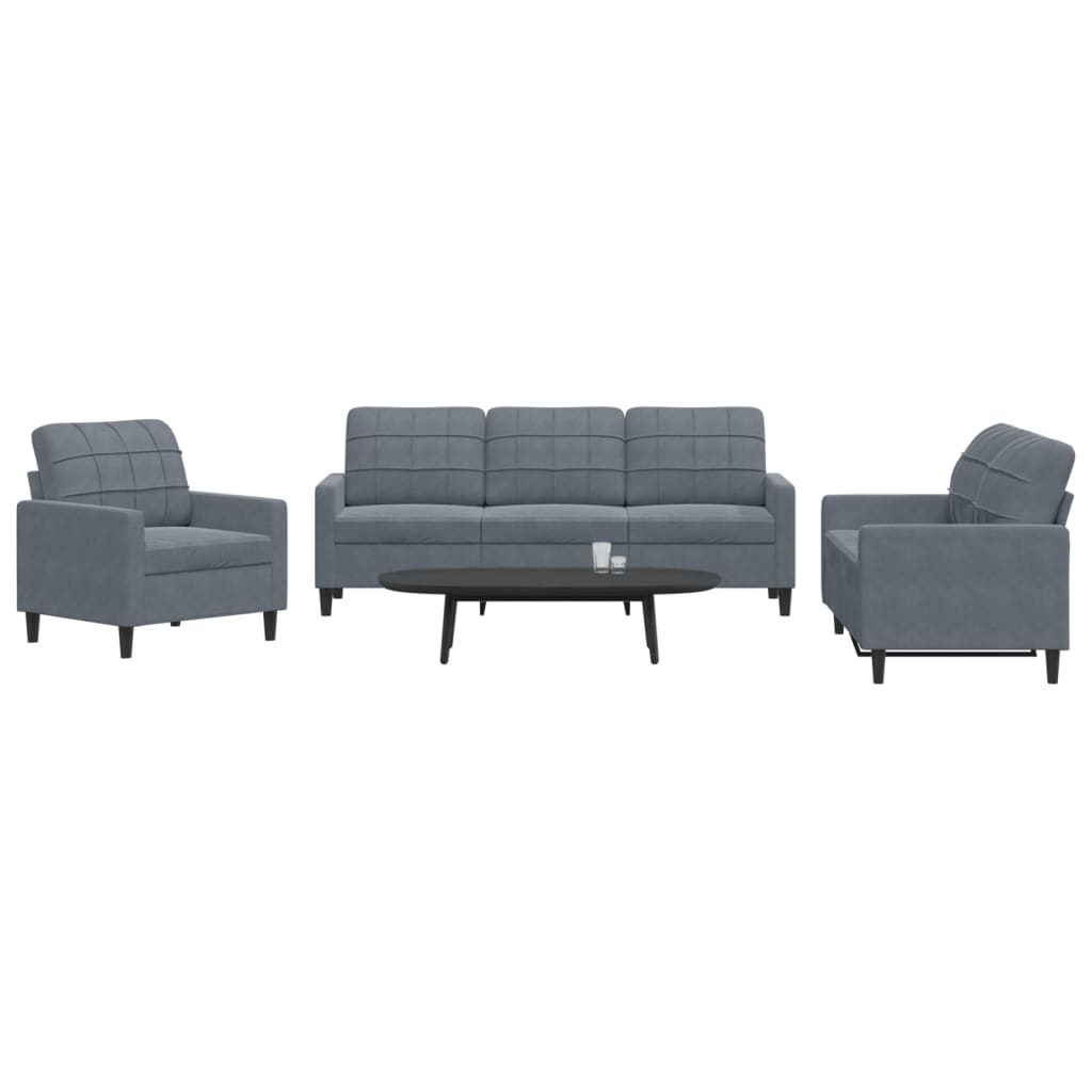 Set di Divani 3 pz con Cuscini Grigio Scuro in Velluto 3278352