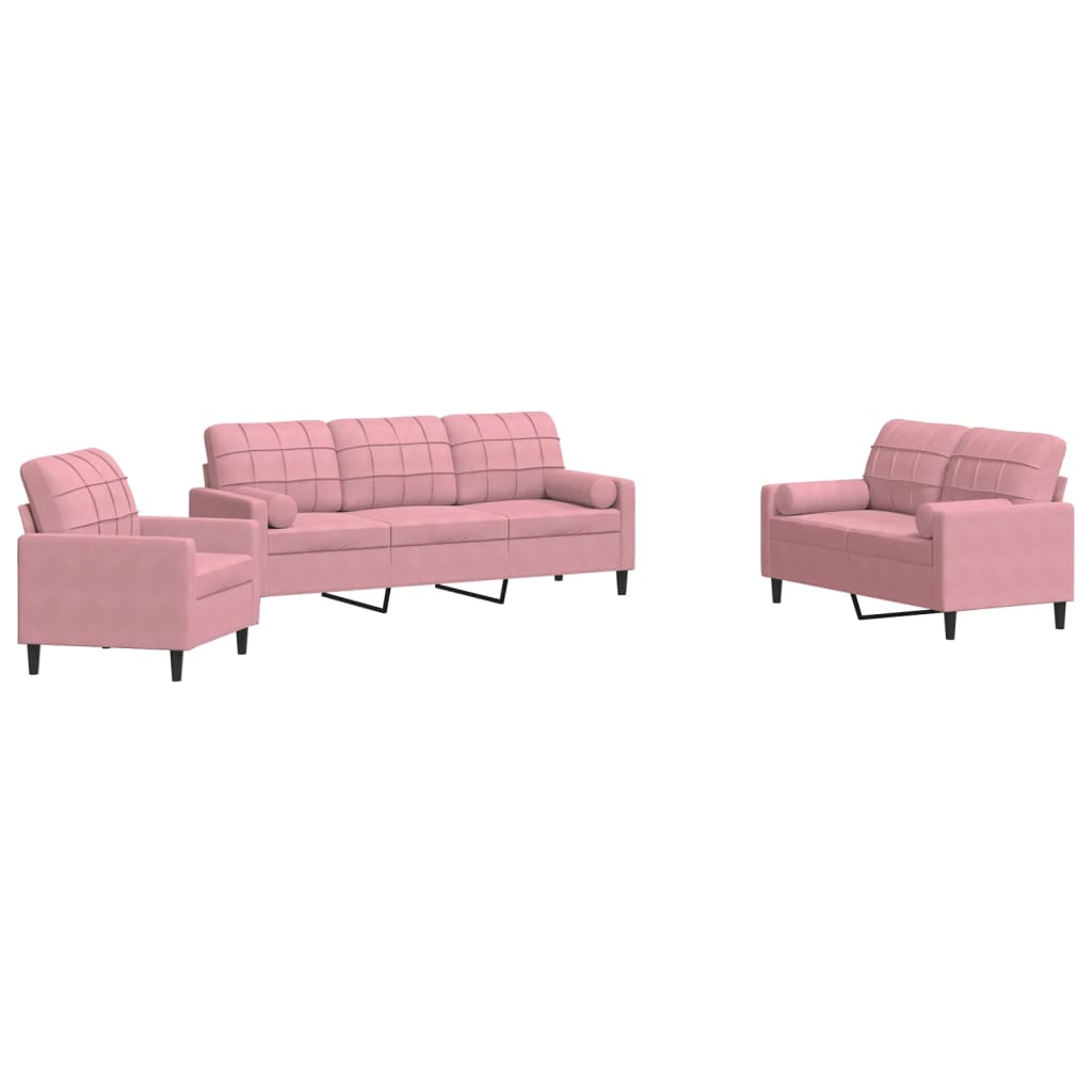 Set di Divani 3 pz con Cuscini e Rinforzi rosa in Velluto 3278374